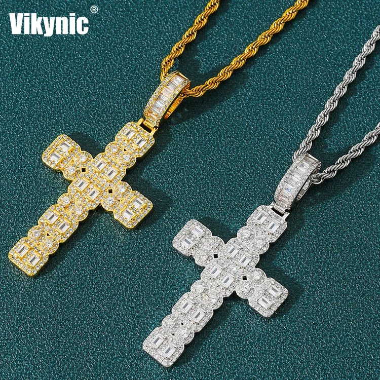 

100% Micro Pave CZ Zircon Iced Out Hip Hop Dazzling Cross Pendant Necklace 4mm CZ Tennis Chain Jewelry