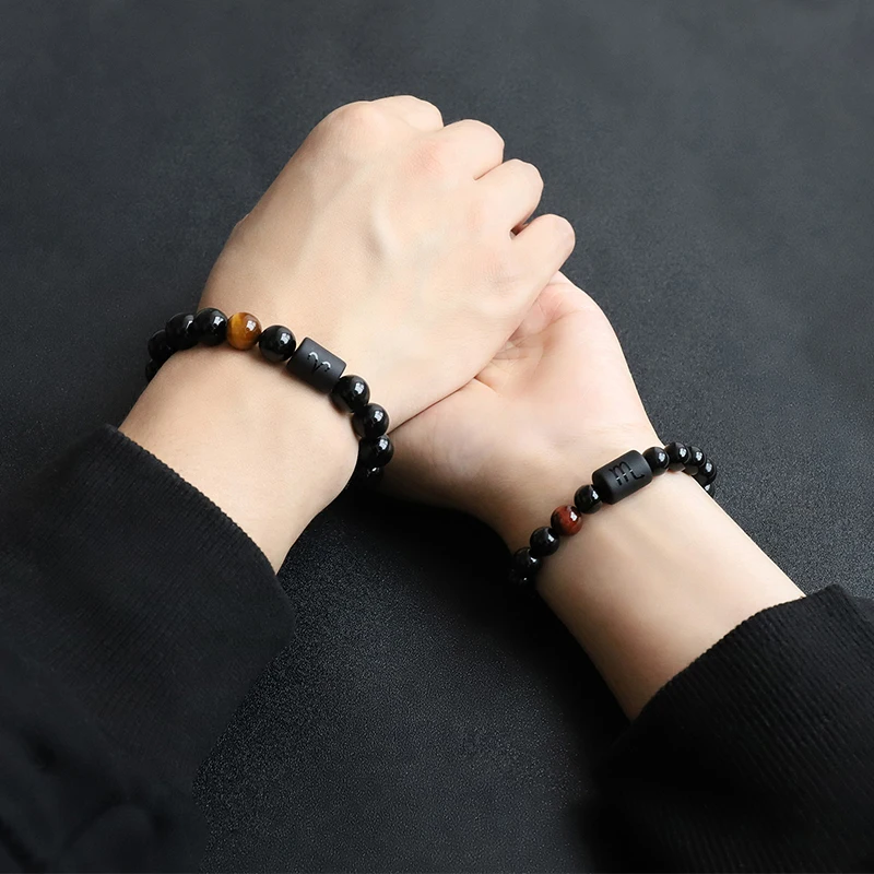 

12 Zodiac Signs Black Onyx Beads Couple Bracelets Men Constellation Beaded Bracelet