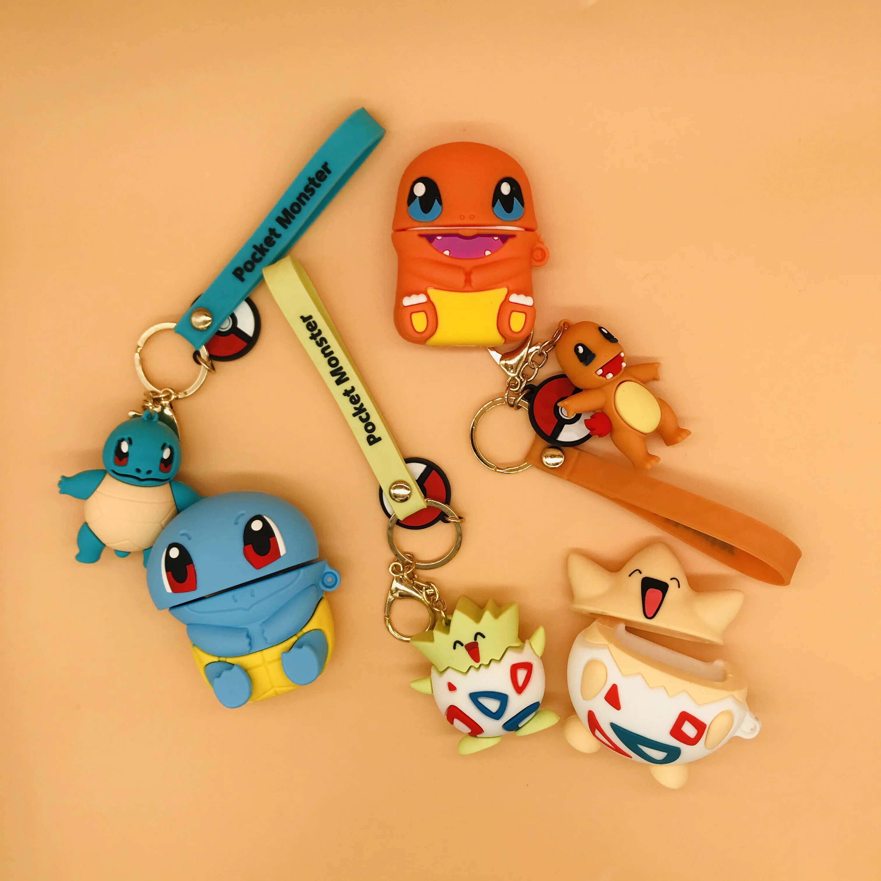 

3D Charmander Squirtle Silicone Character Designs For Air Pods Cover For Apple Airpods With Keychain