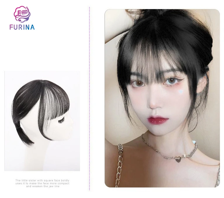 

Wholesale 2021 clip in air bang hair extensions side hand-made natural synthetic hair bangs fringe for women, Black/brown