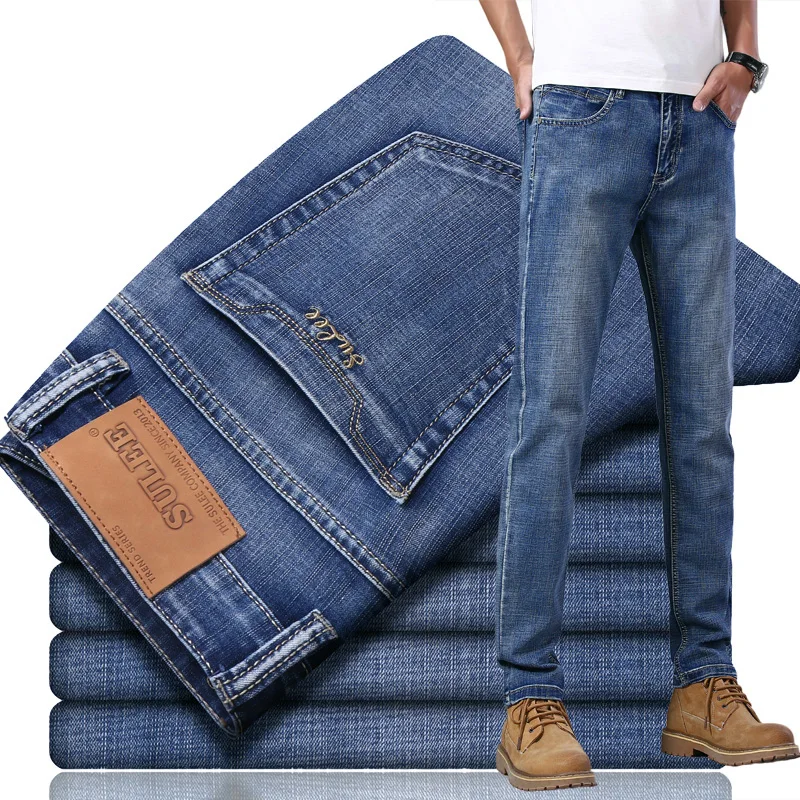 

Fashion straight denim pants boy's casual cowboy trousers men custom hight quality stretch washed men's jeans