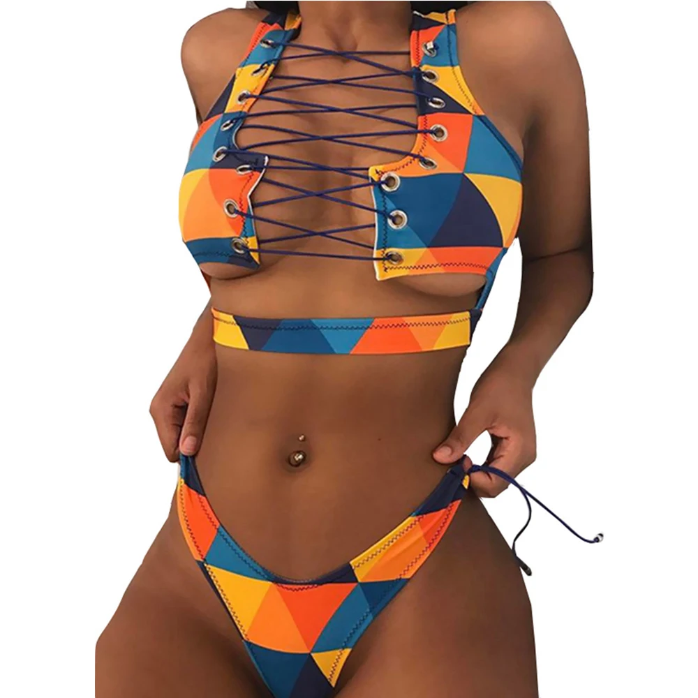 

2021 new print swimwear & beachwear sexy bikini for lady two piece high waist swimwear+ adjustable straps women's swimsuit, Muticolor