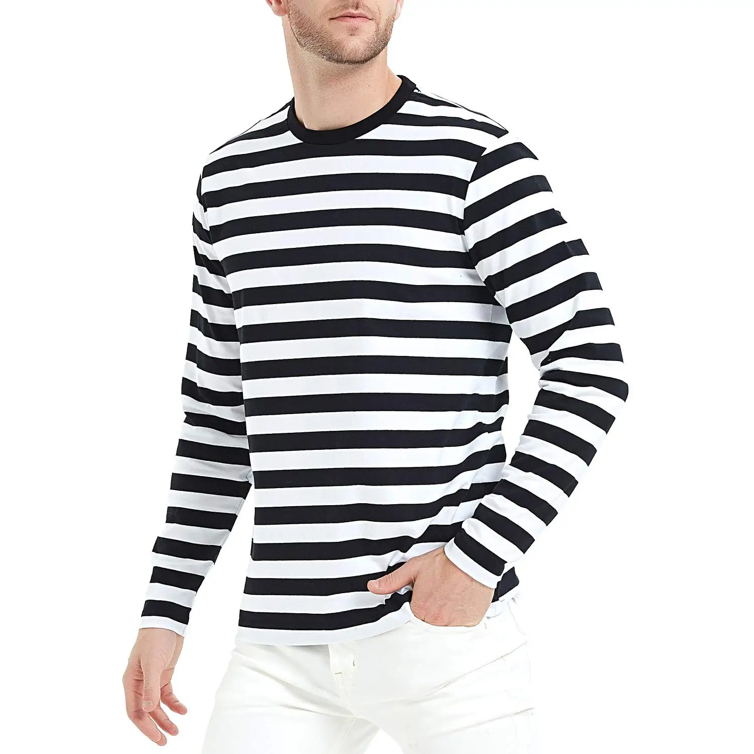 Heavy Weight Stripe t Shirt for Mens t Shirt 300 Grams 100% Cotton Striped Long-Sleeve T-Shirts Basic Pullover Striped T-shirt