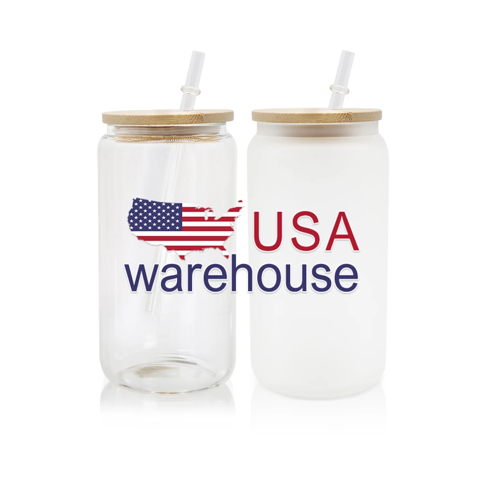 

USA Warehouse 12oz 16oz 25oz blank sublimation clear frosted 16oz Drinkware soda coffee beer can glass, Customized color