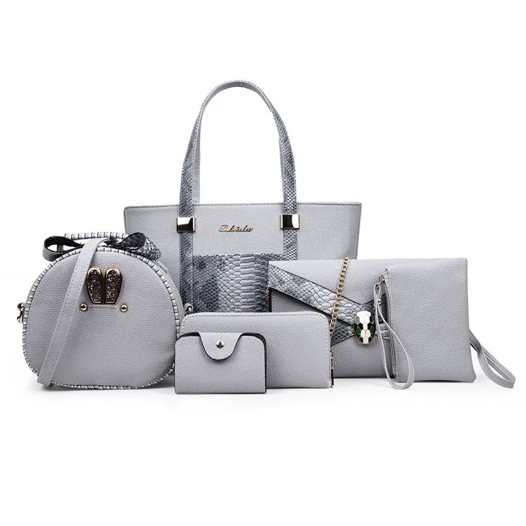 

JIANUO 6 pieces in 1 bags women handbags pu leather 6pcs tote handbag sets