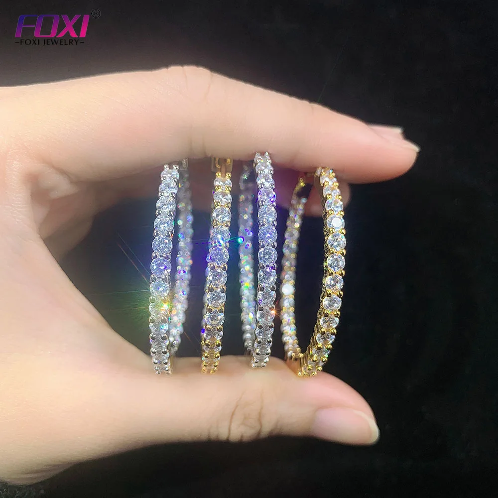 

42MM Big Hoop Earring Women Iced Out Silver Hoop Earring for Women