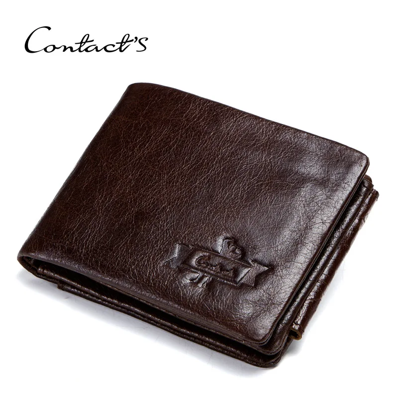 

contact's 2020 wholesale vintage genuine leather tri-fold men stainless steel chain wallet with coin pocket