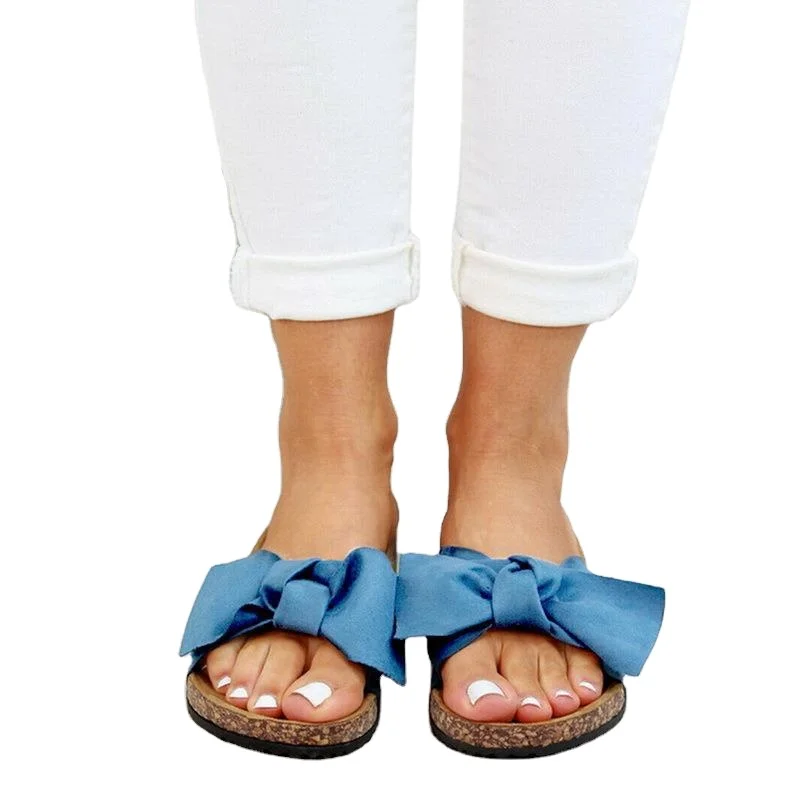 

Factory Sale Fashion Street Beach Ladies Flat Slippers Solid Color Suede Fish Mouth Open Toe Bow Slip Women Slippers 2021