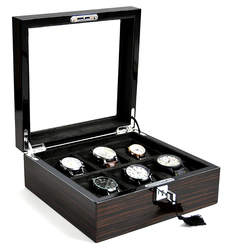 

High End Watch Packaging Organizer Box 3 5 6 10 15 Mens Black Piano Lacquer Wood Velvet Watch Boxes