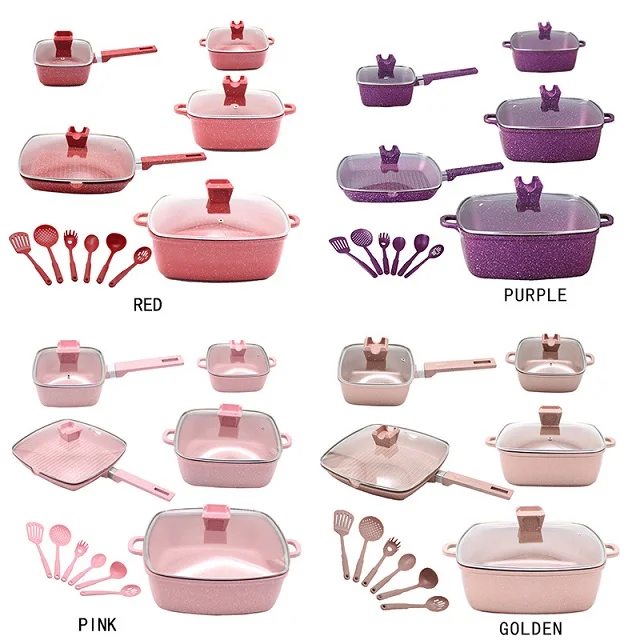 

Square granite marble medical stone non-stick cooking pot set, Customized color