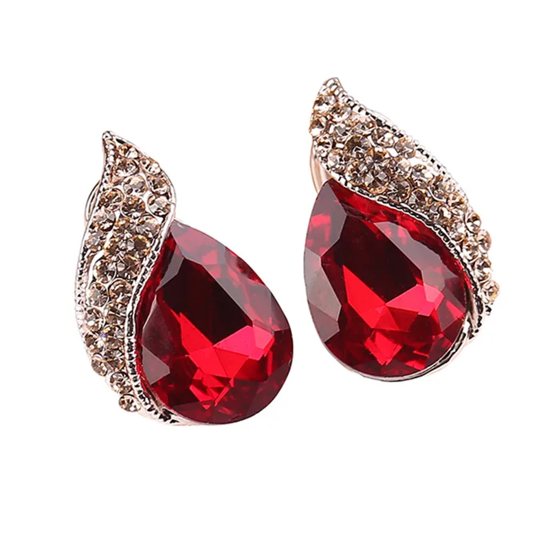 

Fashion Women's Teardrop Clip on Earrings Non Piercing Rhinestone Crystal Charm Jewelry Ear Clip Wholesale