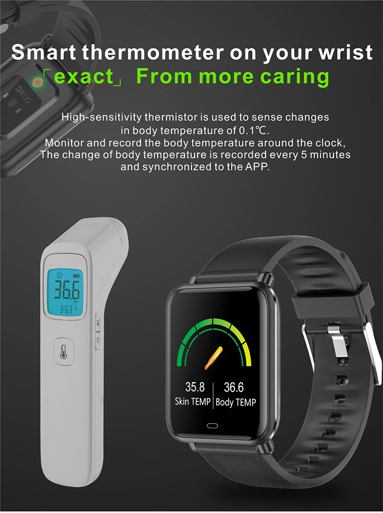 1.3 inch Q9T smart watch waterproof smart bracelet body temperature wristband with Daily reminder