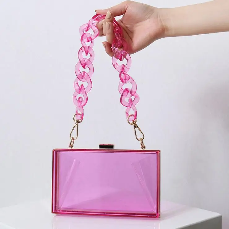 

Hot sell transparent square bag women evening bags pvc acrylic lady clutch bag sling shoulder tote handbag, 7 color