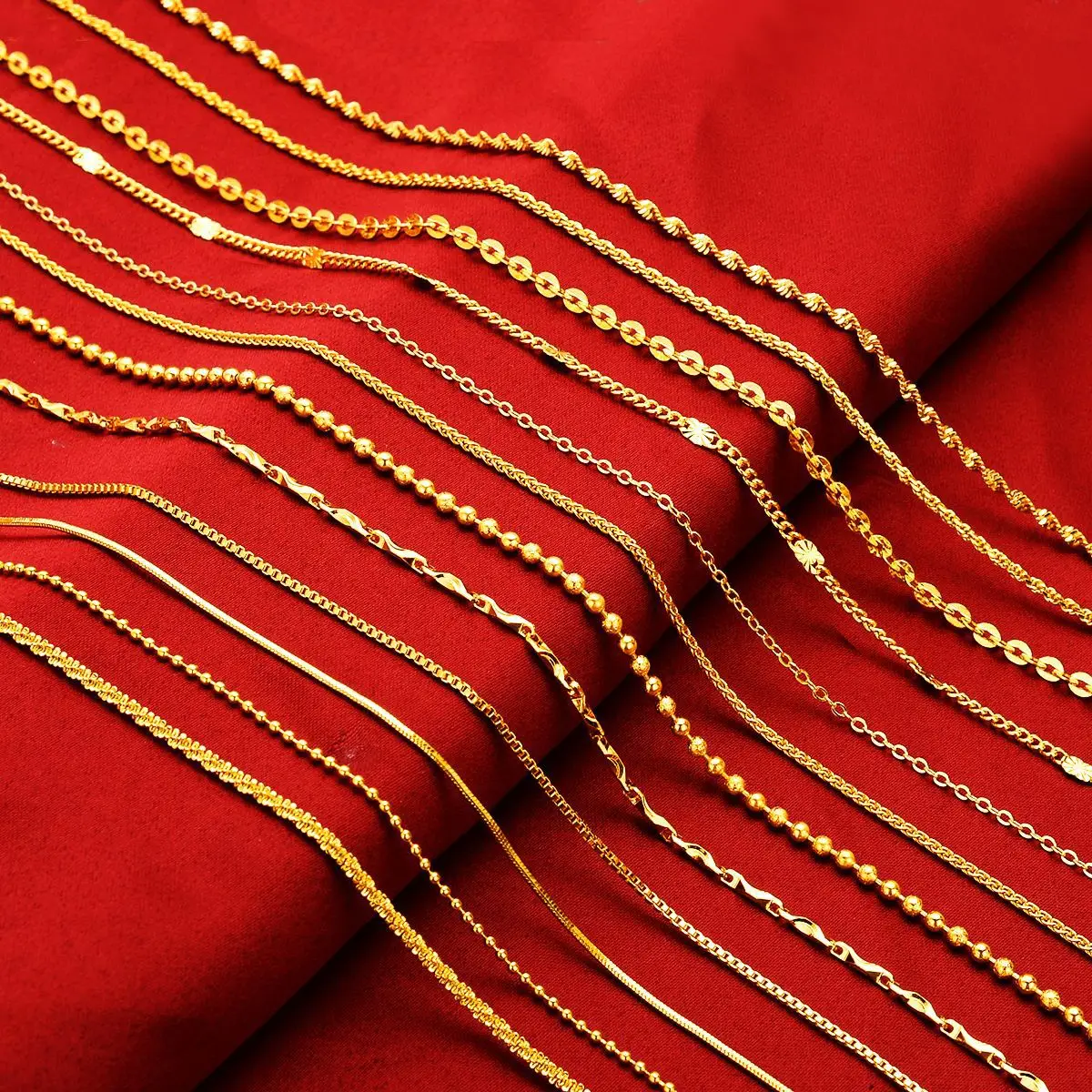 

DIY Jewelry 24k gold Water ripple Chain Gold Beaded Chain Link Popcorn Box Twist Necklace Chain