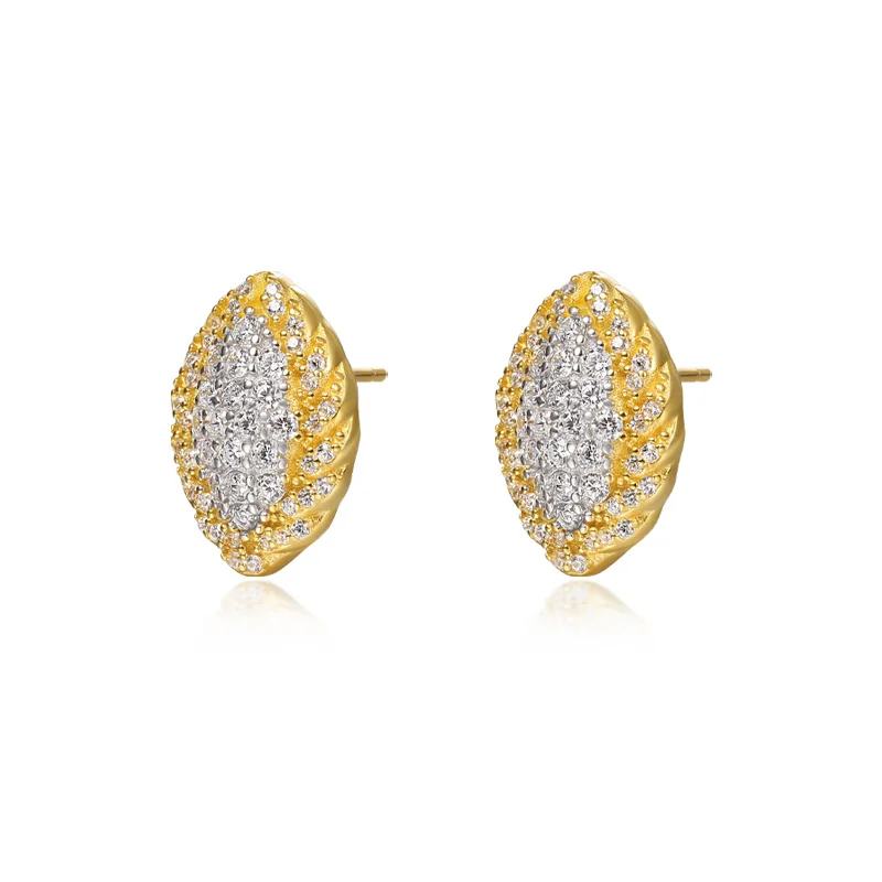 

Two Tone Plating 925 Sterling Silver 18K Gold Plated Geometric Marquise Shape Zircon Diamond Luxury Stud Earrings