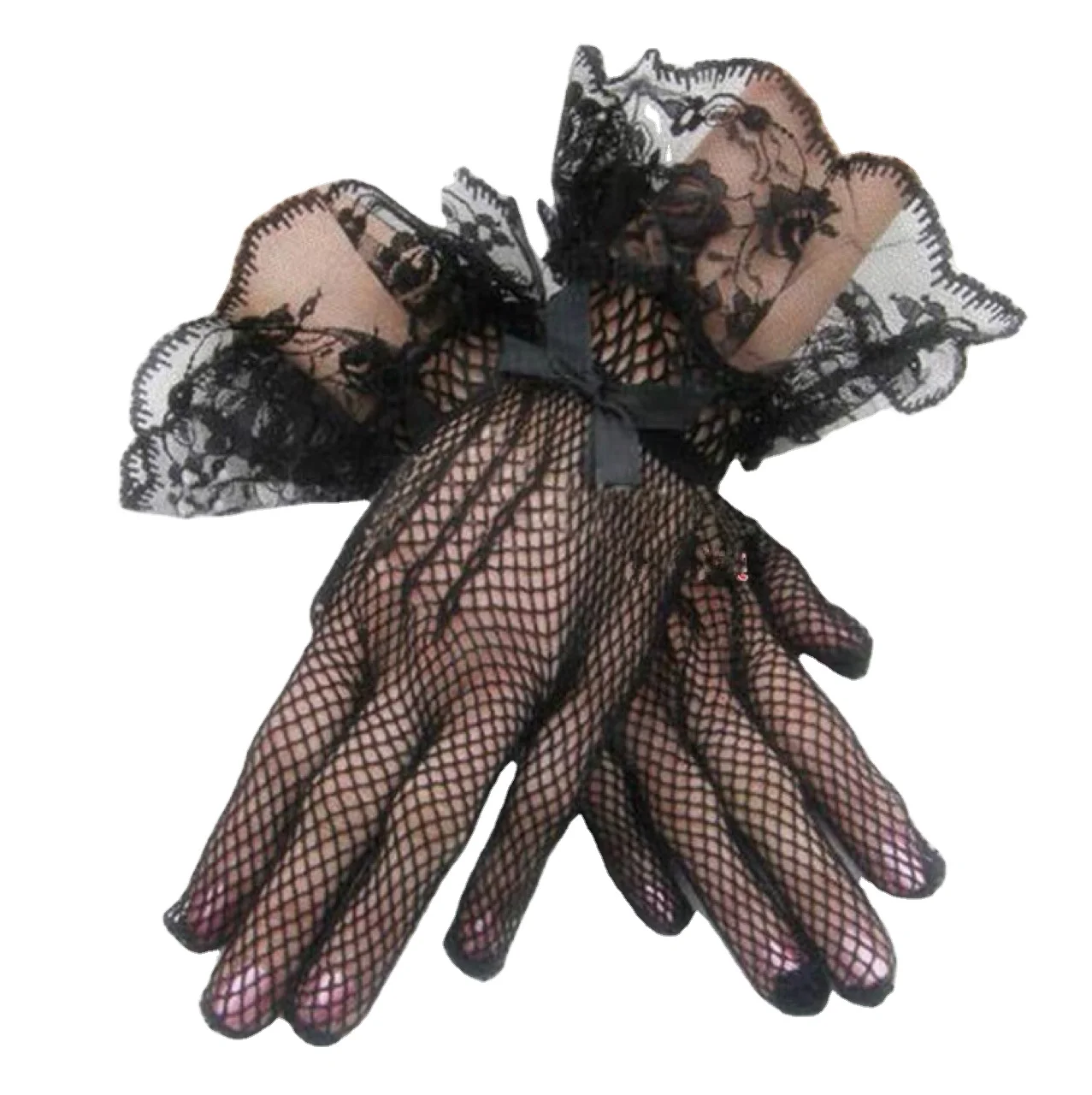 

Wholesale Summer Women Driving Fashion Lace Gloves Full Finger Girls Bridal Mesh Fishnet Gloves