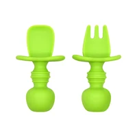 

BHD Custom BPA free FDA Food Grade Baby First Stage Soft Feeding Tipped Silicone Baby Spoon and Fork Set