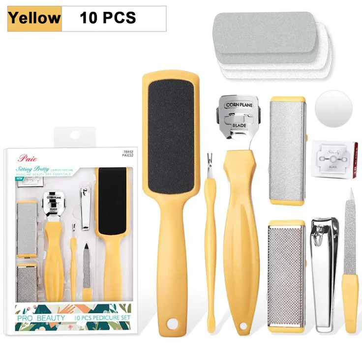 

10 in 1 Foot Rasp Set Foot File Kit set Pedicure Foot Callus Remover kit with Replacement Blades File, Yellow