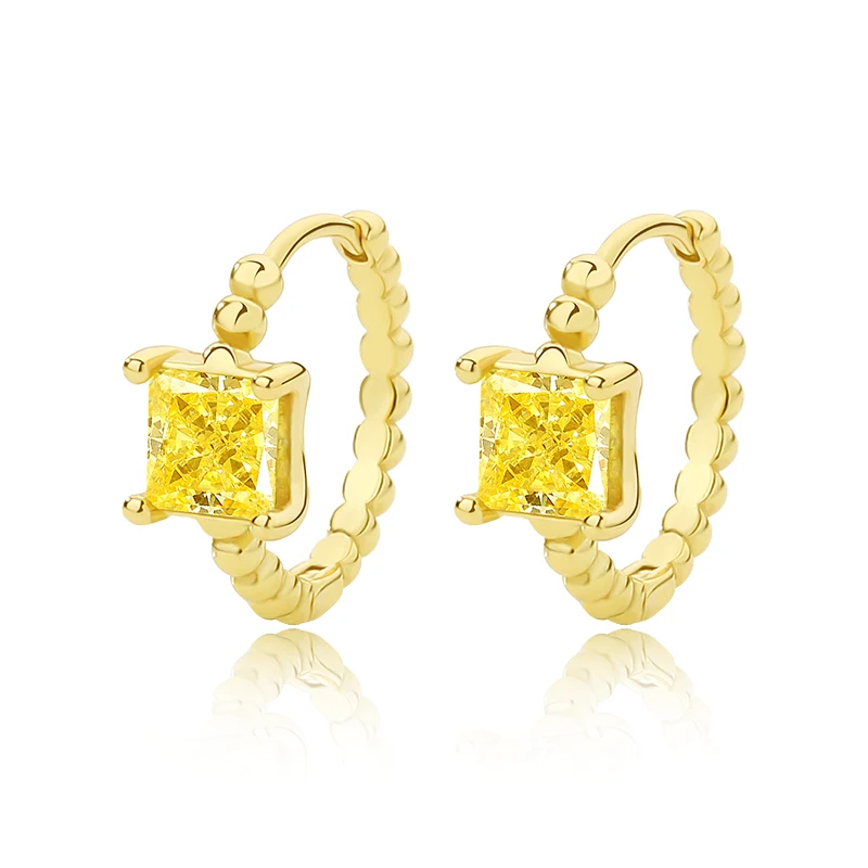 

Damila designer Bead Hoop Earrings 925 Sterling Silver Yellow Zircon Citrine Stone Earrings Hoop for women