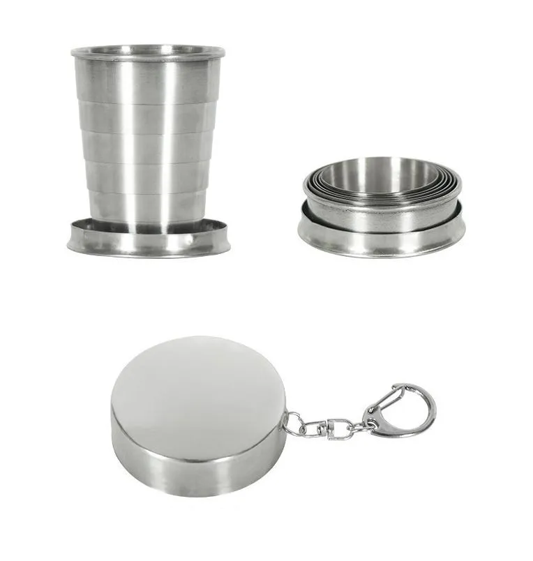 

H311 Outdoor Travel Picnic Drinking Wine Cup With Keychain Folding Mug Portable Stainless Steel Collapsible Cup, 1 color