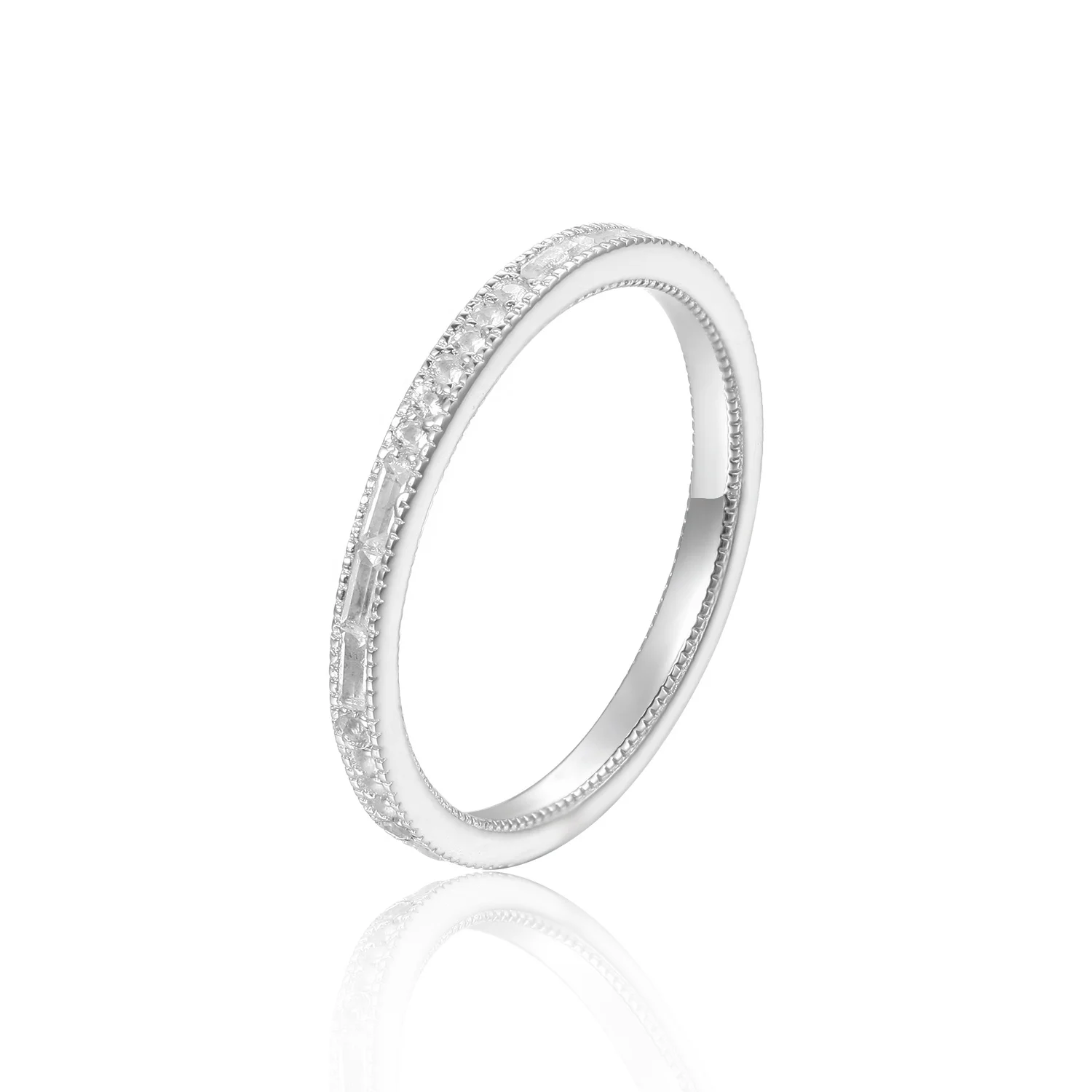 

3 Years Plating Lasting Abiding Jewelry Classic 925 Silver Jewellery Eternity CZ Diamond Baguette Ring