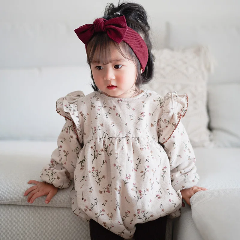 

wholesale fall autumn baby girls' rompers korea style flower ruffles long sleeve kid clothing boutiques children clothes 63A37