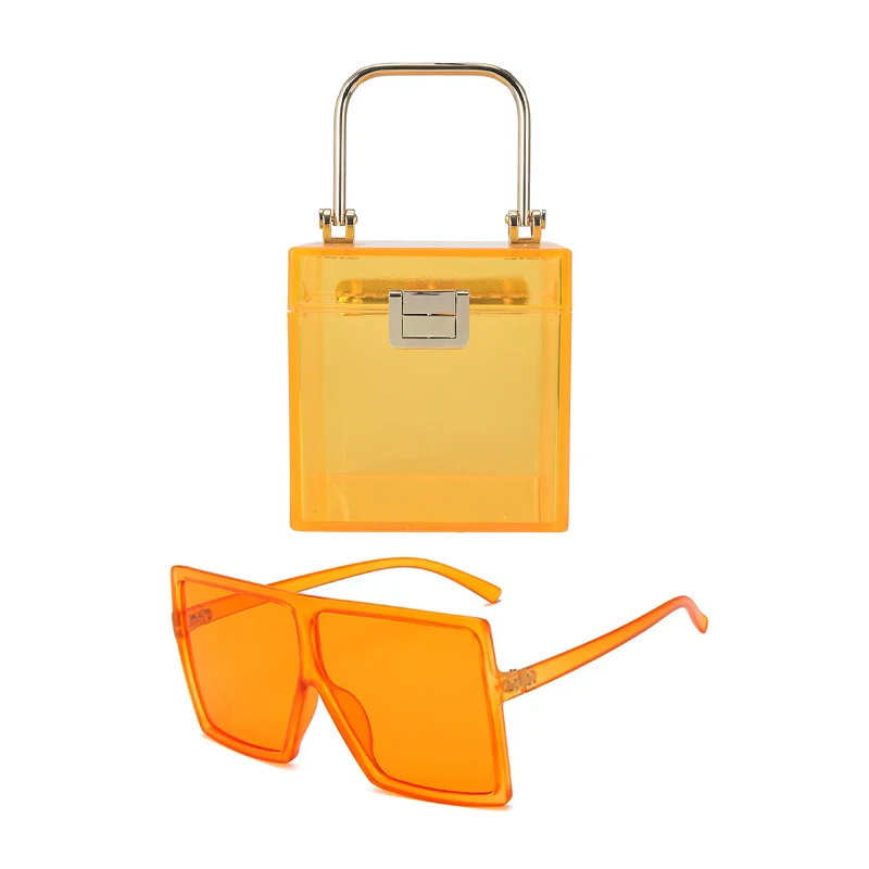 

2021 Trendy Small Clear Clutches Purses Clear Box Square Transparent Purses Designer Matching Sunglasses