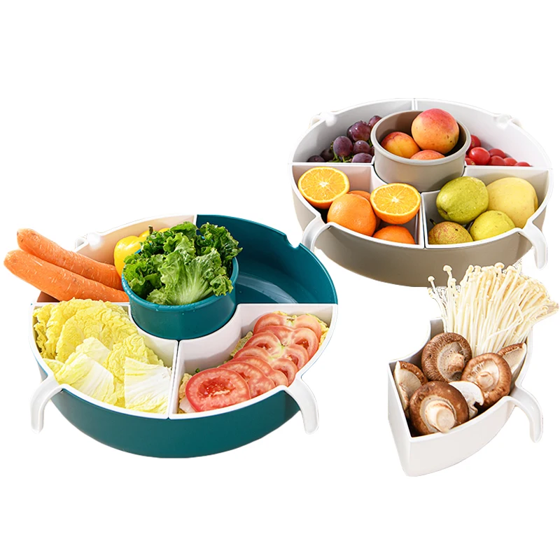 

Hot pot platter grid with handle double-layer rotation washing basin