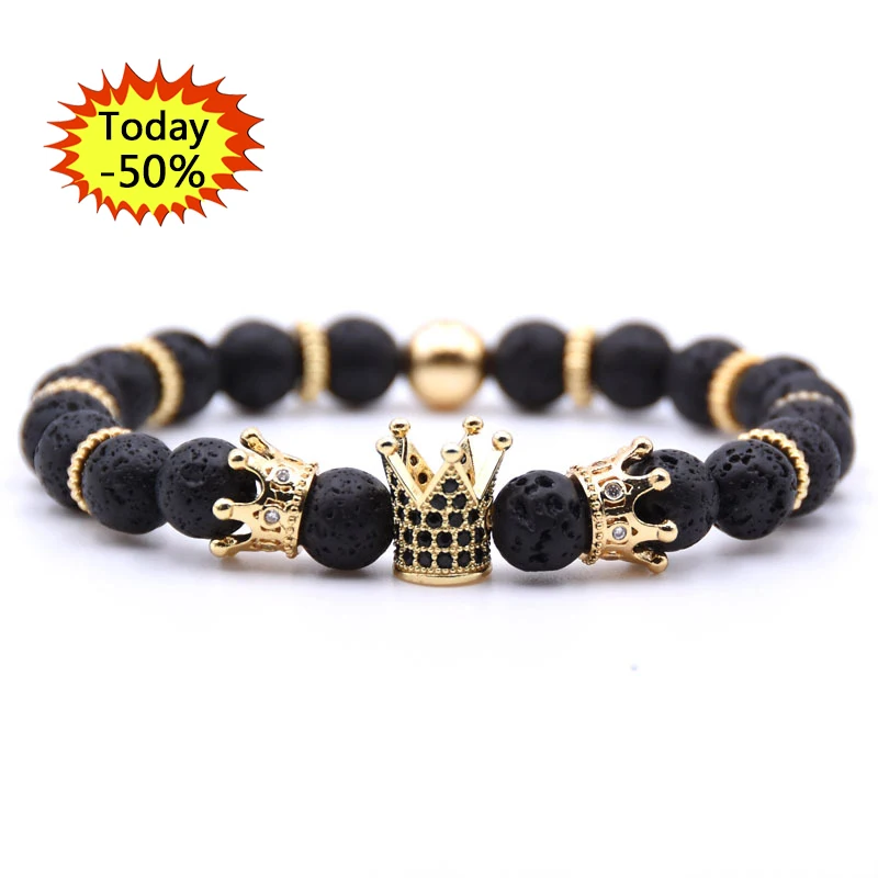 

Wholesale Fashion Jewelry Gold White Stone Crown Bracelet Volcanic Stone Bracelet Men Natural Stone Bead Bracelet