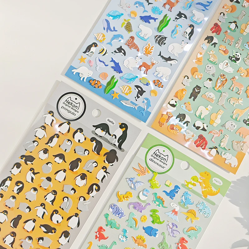 Nekoni Original Animal Stickers Decals Dinosaur Penguin Wild Animal Underwater World for Stickers Sheet