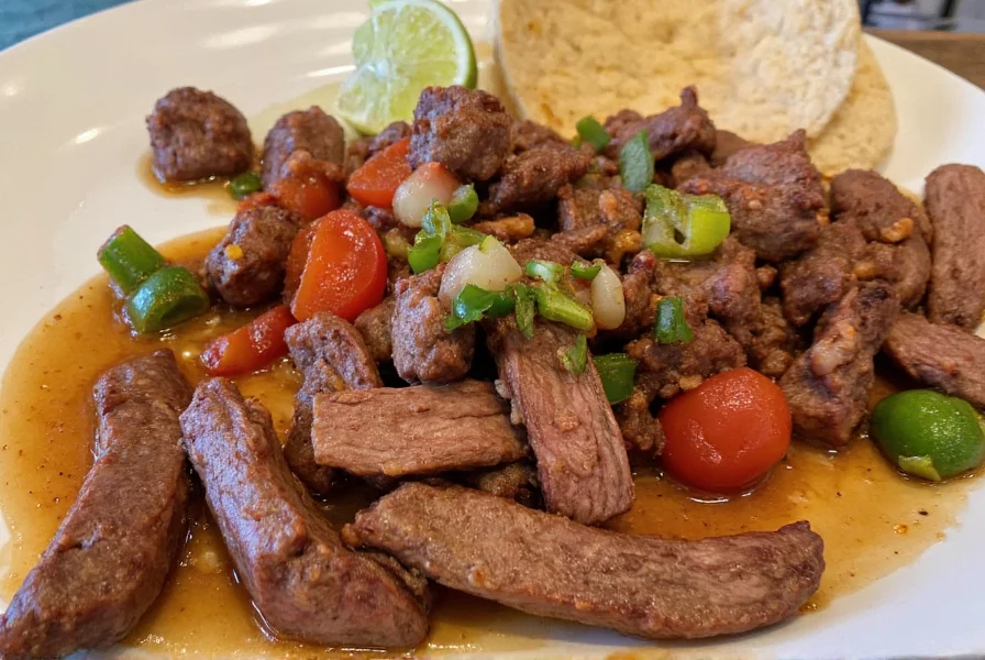 Skillet of sizzling fajita beef