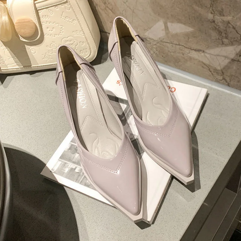 

Fashionable New Temperament Patent Leather Pointed Toe Pumps For Women And Ladies, Black, cyan, beige, yellow brown