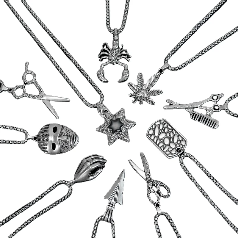 

Personalized hip hop hiphop men's necklace men's scissors skull sweater chain African necklace pendant