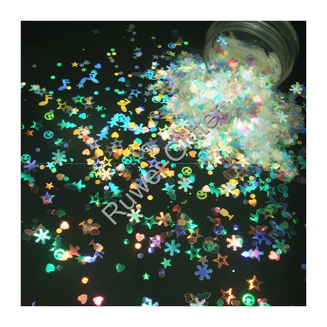 

Iridescent Rainbow White Chunky Glitter Mix Shape for Christmas Makeup Nail Art Facepaint