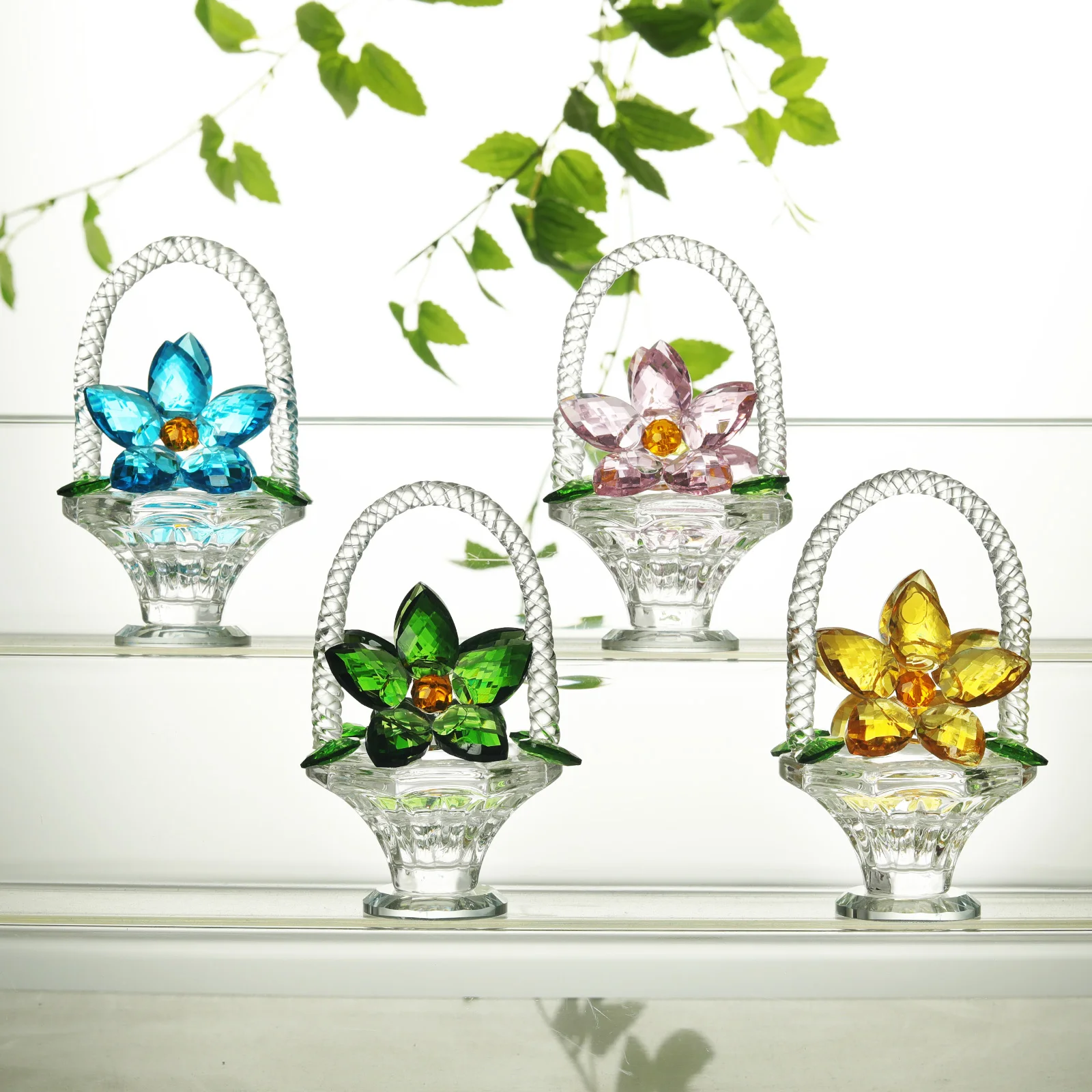 Crystal Flower Basket Figurine Collectable Ornaments Home Decor Tabletop Centerpiece Gift ForMom Wife Girlfriend