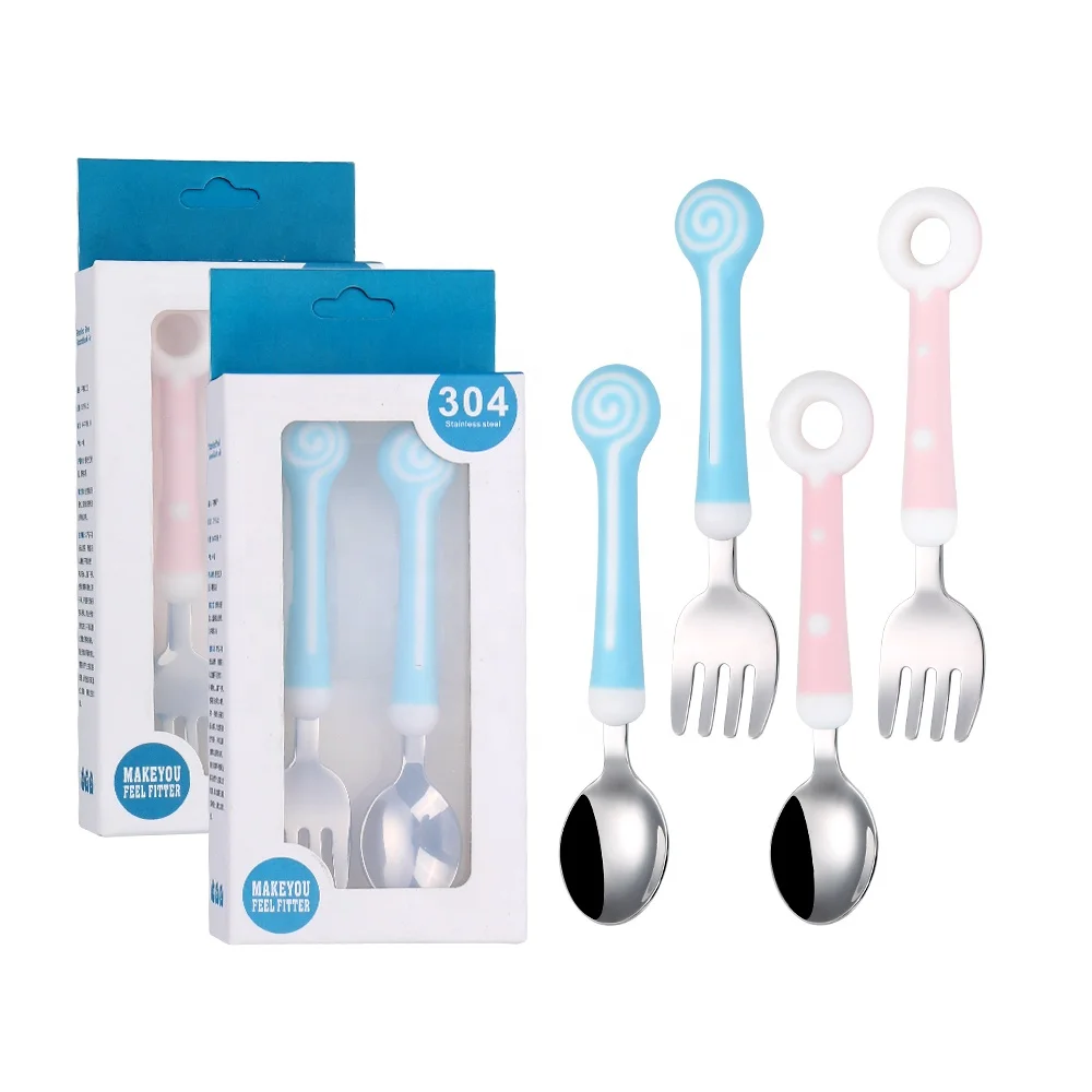 

Children's Cutlery Food Grade Sublimation 18/10 Stainless Steel Kids Cutlery with Plastic Handle, Blue, pink