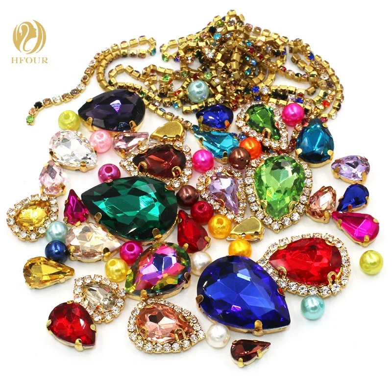 

Wholesale  Color  Pearl Cup Chain Crystal Rhinestones For DIY, Mixed color