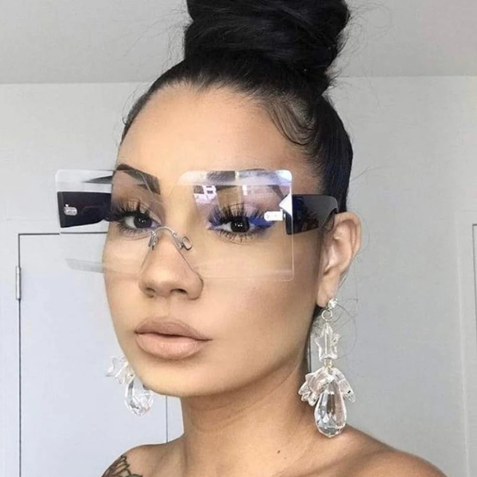 

2021 Fashion Trendy Shades Sunglasses For Women Rimless Square Oversized Gafas Summer GGJH17910