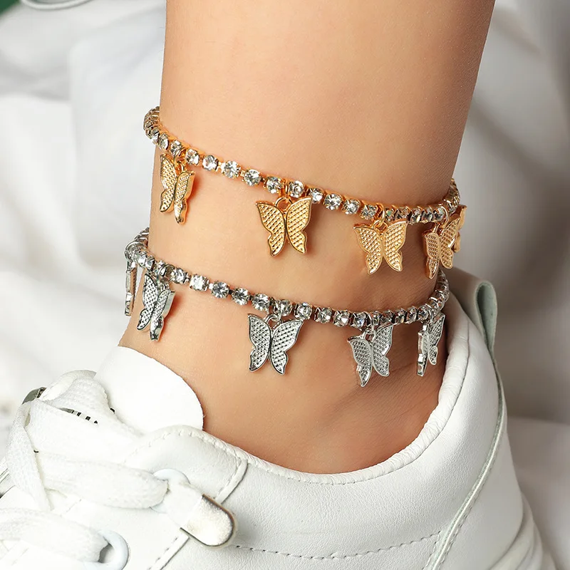 

Anklet Vendor Cheap Fashion Trendy Anklets Butterfly Tennis Chain Gold Plated Anklet In Bulk, Gold,silver