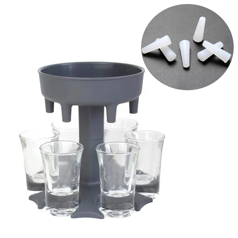 

RAYBIN bar accessories plastic hexagon round 6 shot glass dispenser and Holder with plug For Filling Liquids Cocktail, Blue/gray/pink