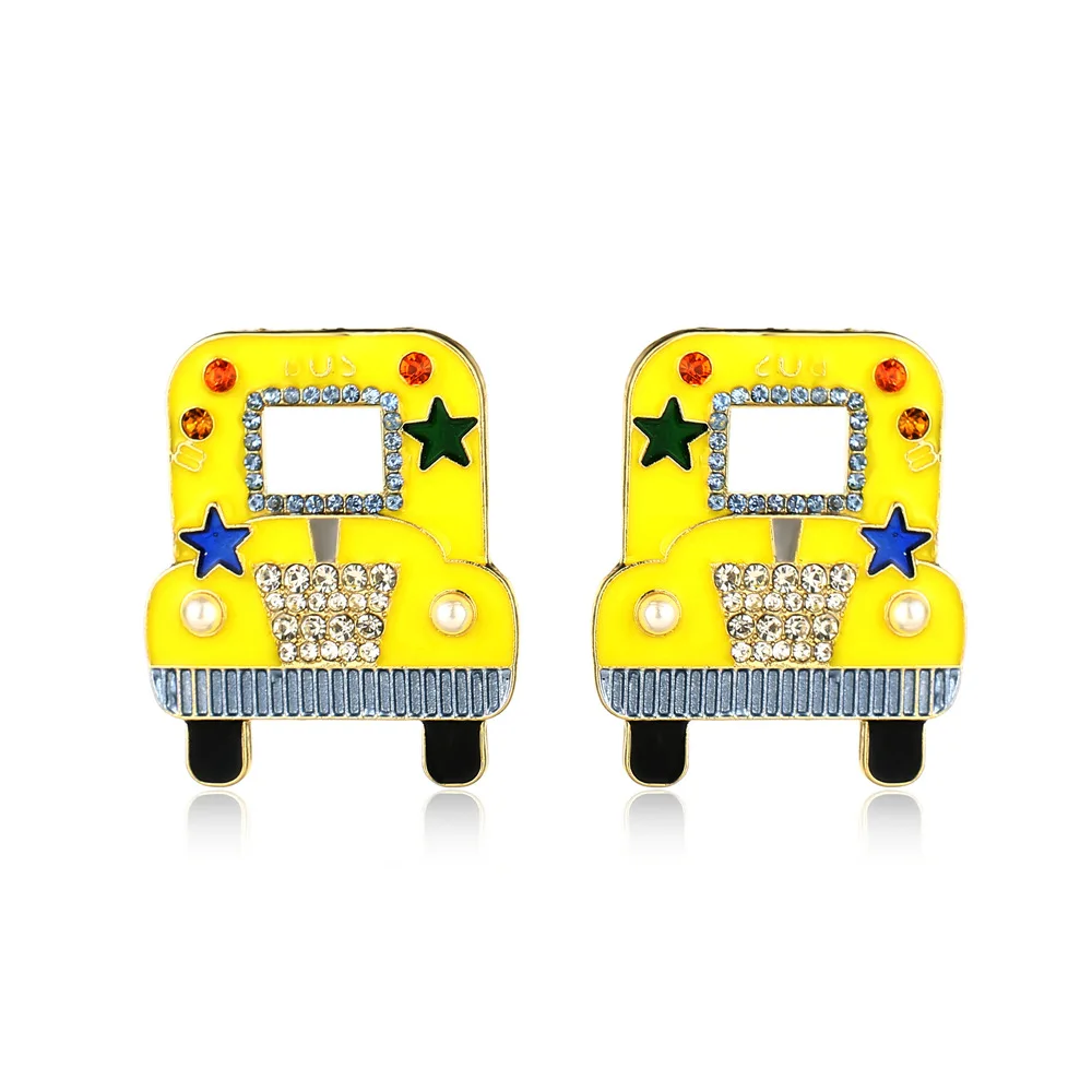 

New style earrings spring and summer personality creative mirror inset diamond car earrings fashion earrings