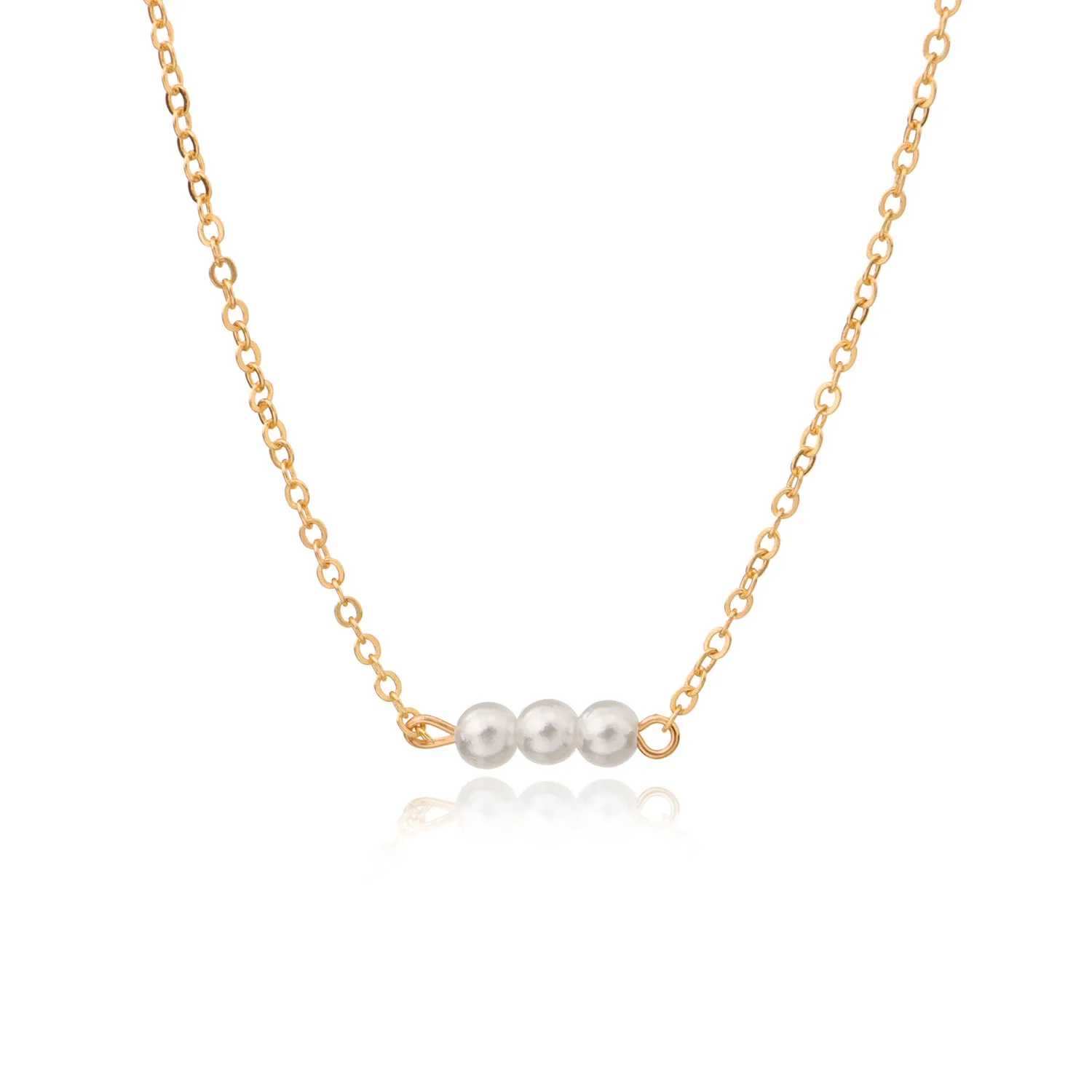 

14k Gold Dipped Elegant Dainty Pearl Necklace Three White Pearl Pendant Necklace Choker, Gold, silver