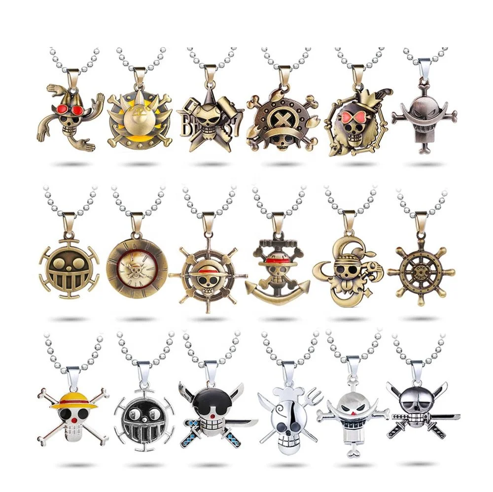 

18 styles Japanese anime related jewelry One piece cartoon Chopper Luffy necklace, As pictures