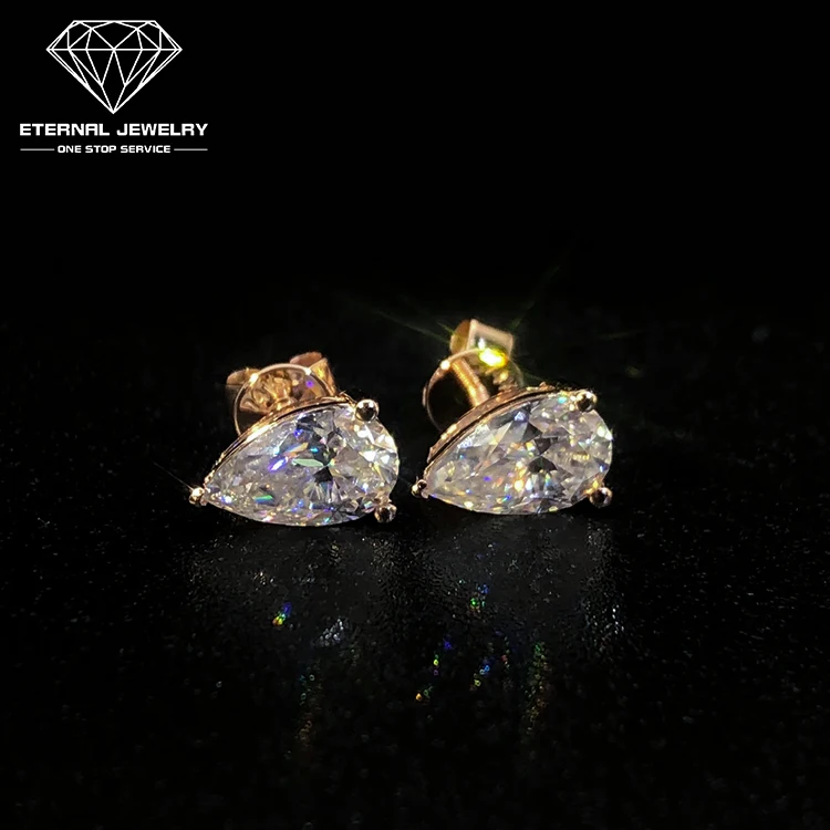 

Women Girl Fashion Luxury Real S925 Silver 10k 14k Gold 1ct D VVS Pear Moissanite Diamond Ear Studs Earrings with Certificate