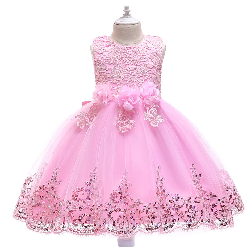 

New Style Korean Princess Embroidery Bow Gown Flower One Piece Girl Dress for Girls