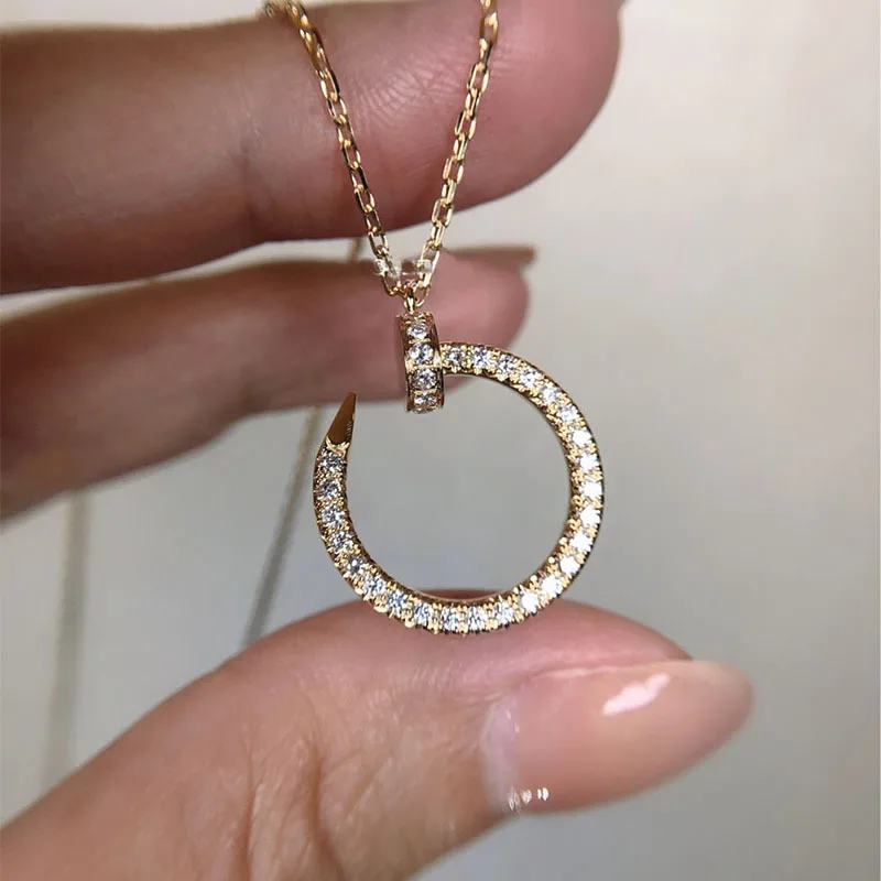 

HongTong Nail Necklace Female Niche Design Geometric Full Diamond C-shaped All-match Jewelry Trendy Pendant Necklace, Picture