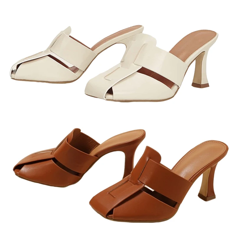 

Summer Trendy Flat Slides Shoes White Female Slippers Women Square Toe Sandals 2021