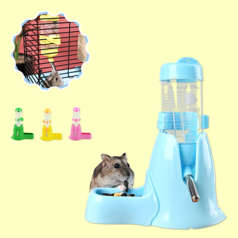 

Peaktoppets Hamster Automatic Water Bottle Drinking Feeder Dispenser Bottle 80ML with Food Feeder Station bowl Pet Container, Green/yellow/pink/blue