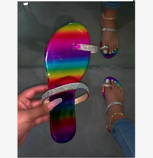 

2020 new diamond flat slippers shoes bling rhinestone sandals women fashion summer women sandals