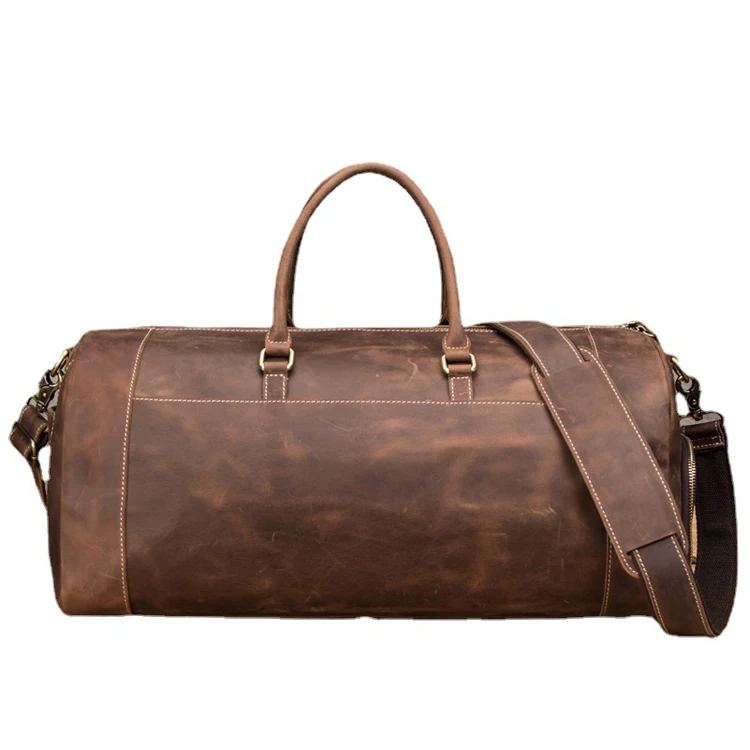 

Vintage Brown Crazy Horse Leather Duffle Weekend Bag Compartment Real Leather Travel Bag For Men, Customized color